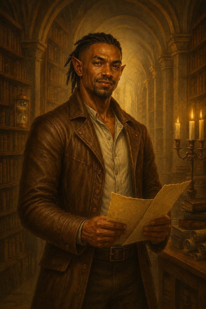 Portrait of Aleryn Duskwhisper, Keeper of the Aelorian Archives
